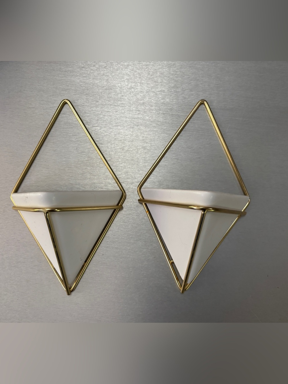 Umbra Modern White Ceramic Wall Planters with Gold Geometric Frames - Pair